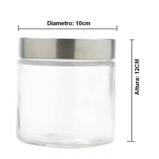Pote 880ml De Vidro Redondo Com Tampa Aço